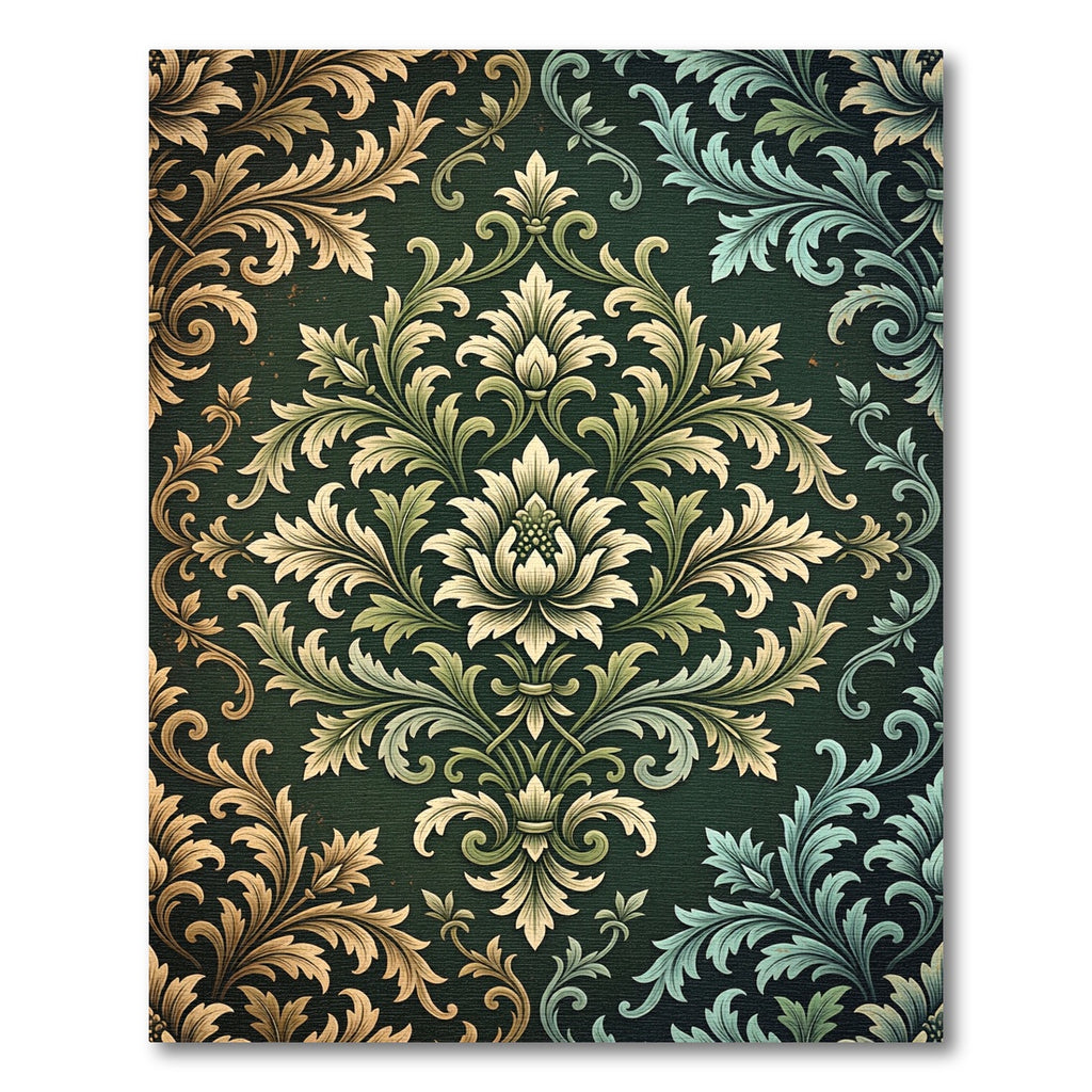 Ornate Golden Teal Acanthus Scroll Rug