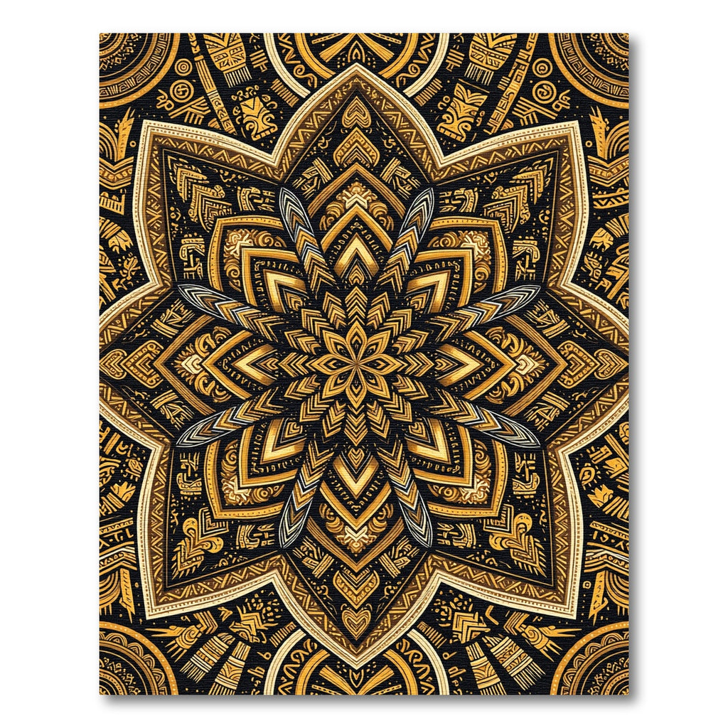 Gold Radiant Sunburst Geometric Mandala Rug