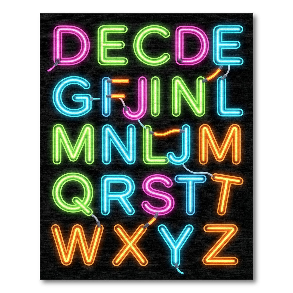 Neon Alphabet Glow Letter Wall Art Rug