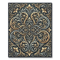 Ornate Gold Silver Scrollwork Rug