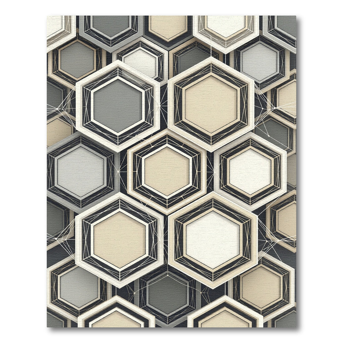 Sophisticated Monochrome Geometric Hexagon Abstract Rug