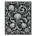 Elegant Monochrome Baroque Shell Scroll Rug