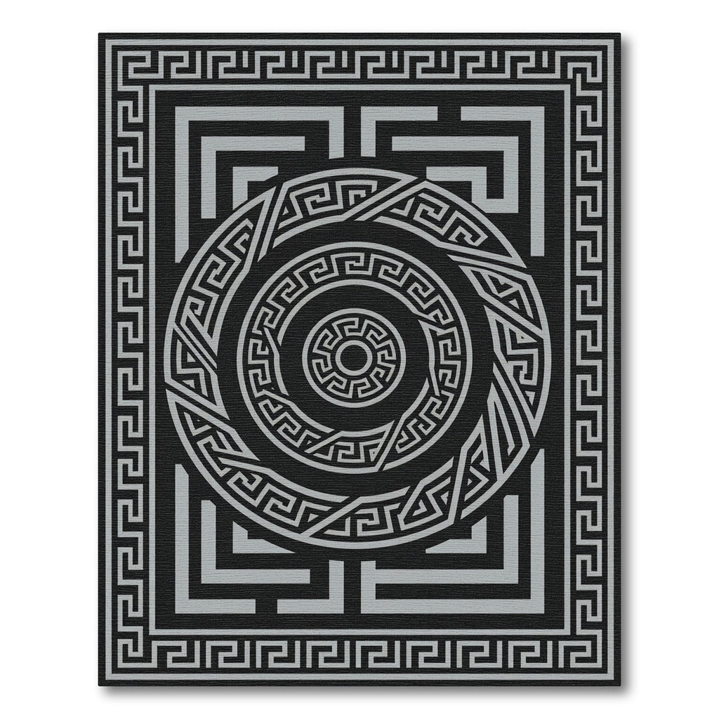 Monochrome Greek Key Circular Border Area Rug