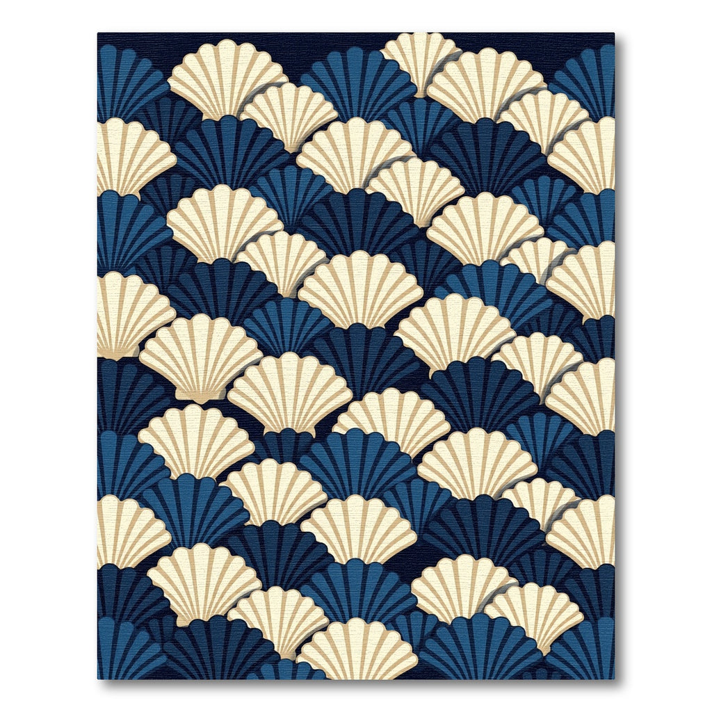 Navy and Cream Art Deco Scallop Rug