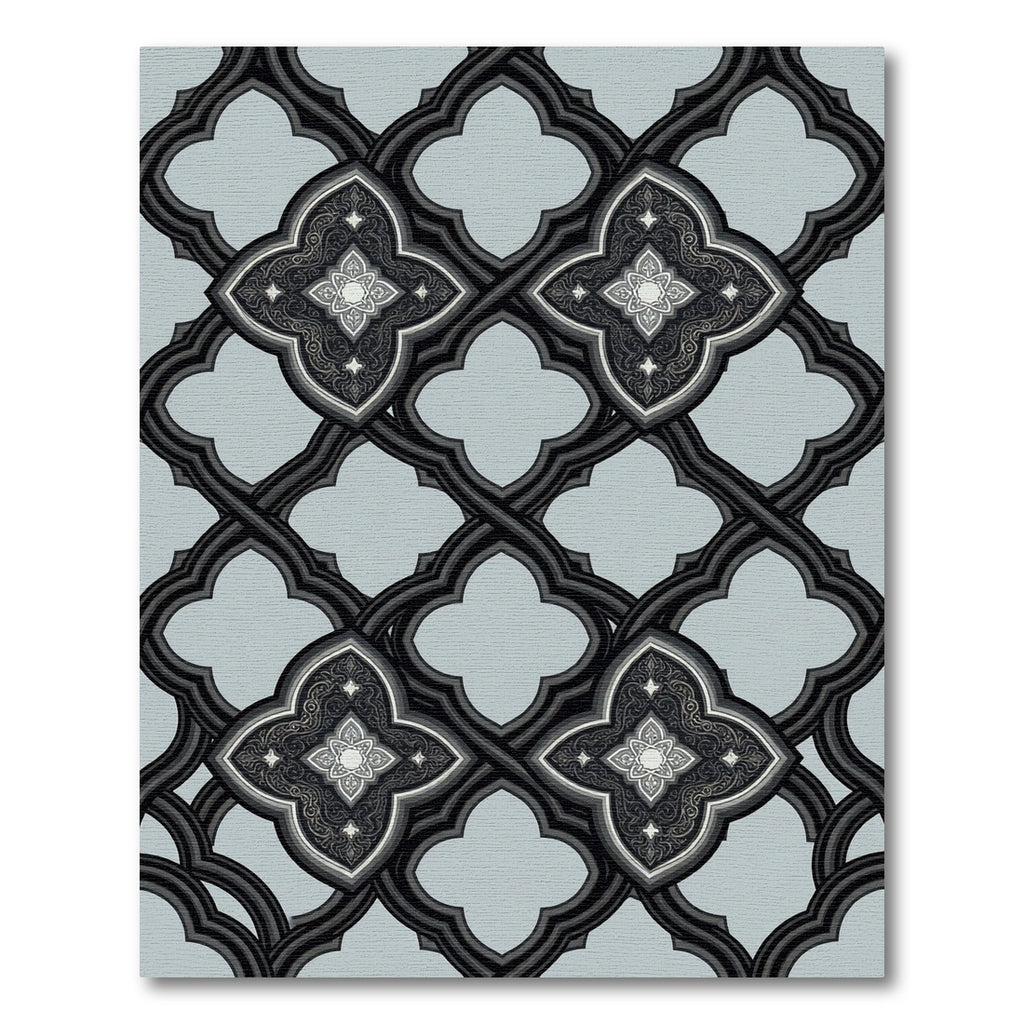 Ornate Black Quatrefoil Lattice Rug