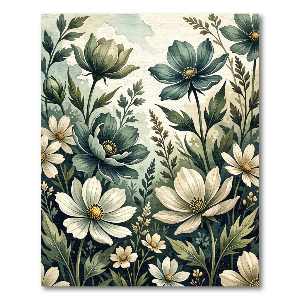 Ethereal Green and White Meadow Floral Rug
