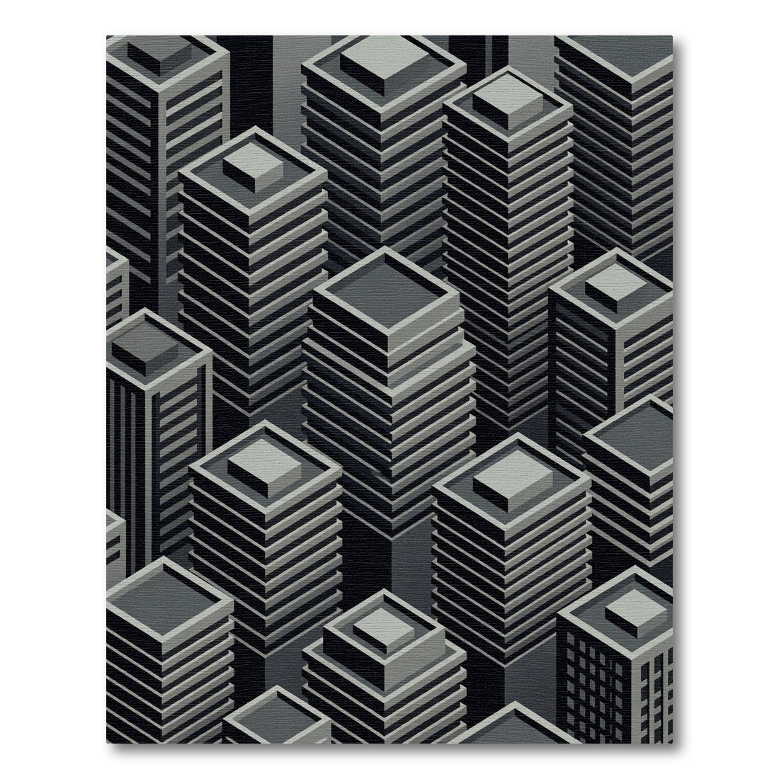 Monochromatic Isometric Cityscape Buildings Rug