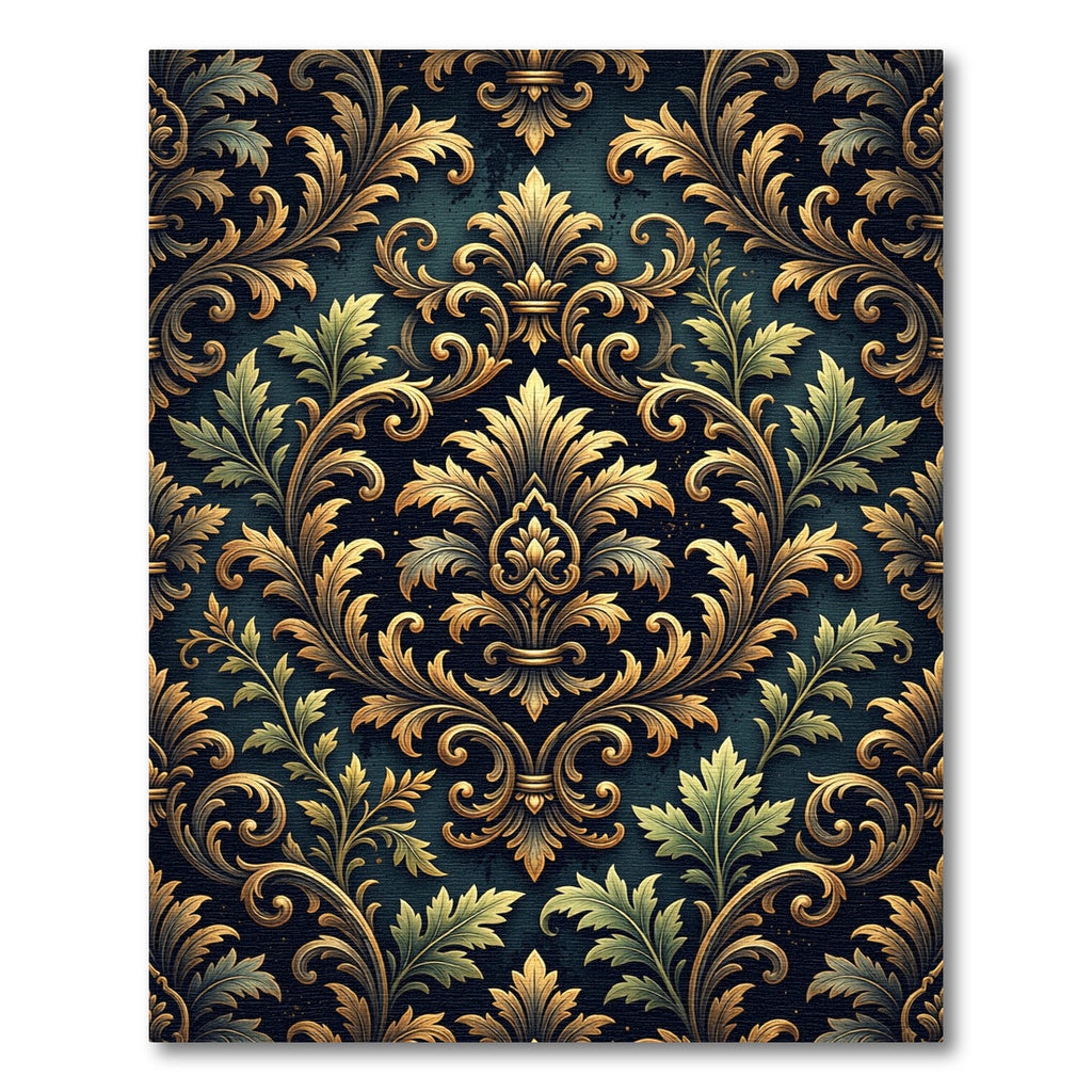 Elegant Golden Damask Floral Midnight Tapestry Rug