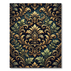 Elegant Golden Damask Floral Midnight Tapestry Rug