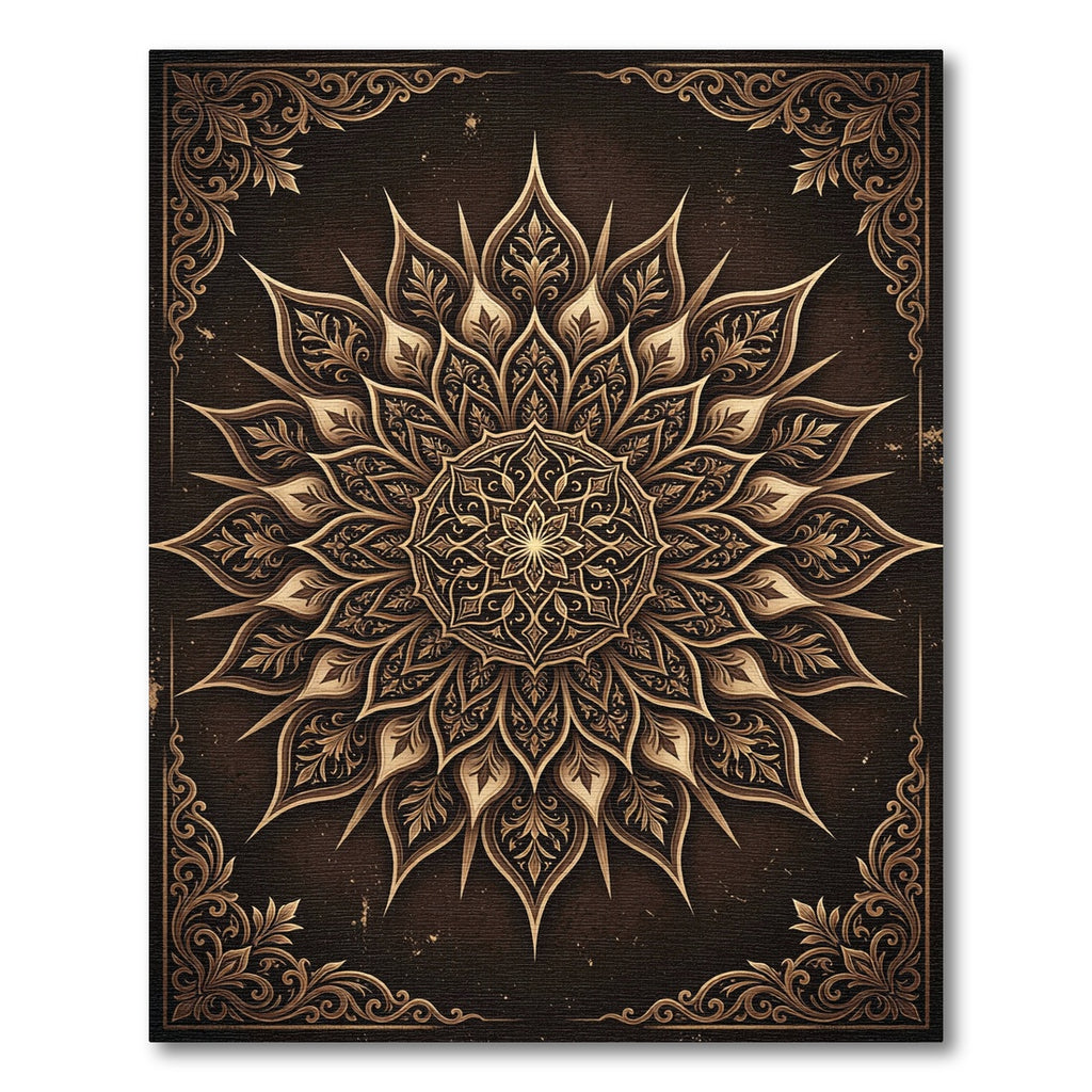 Intricate Golden Mandala Brown Floral Rug