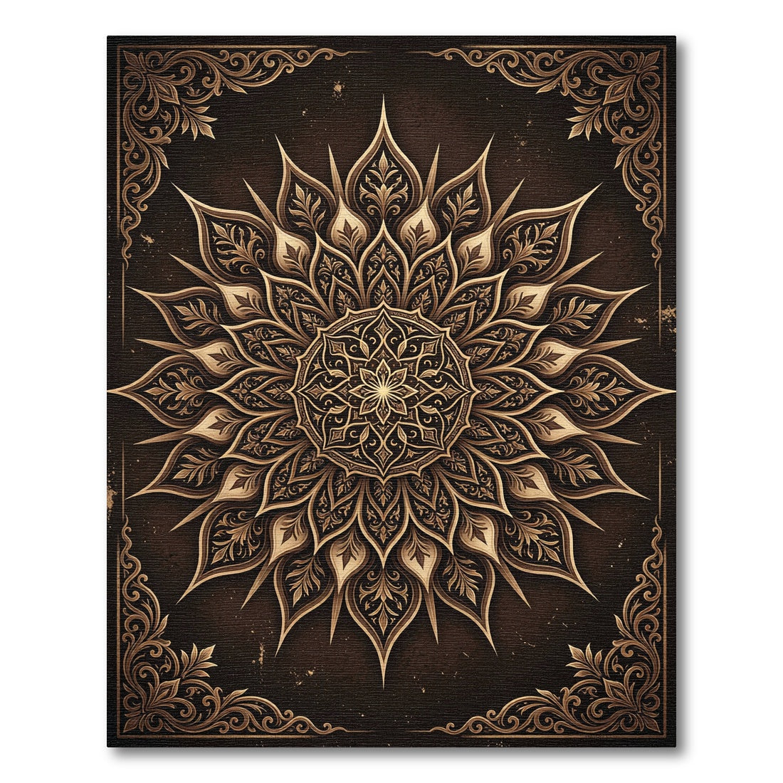 Intricate Golden Mandala Brown Floral Rug