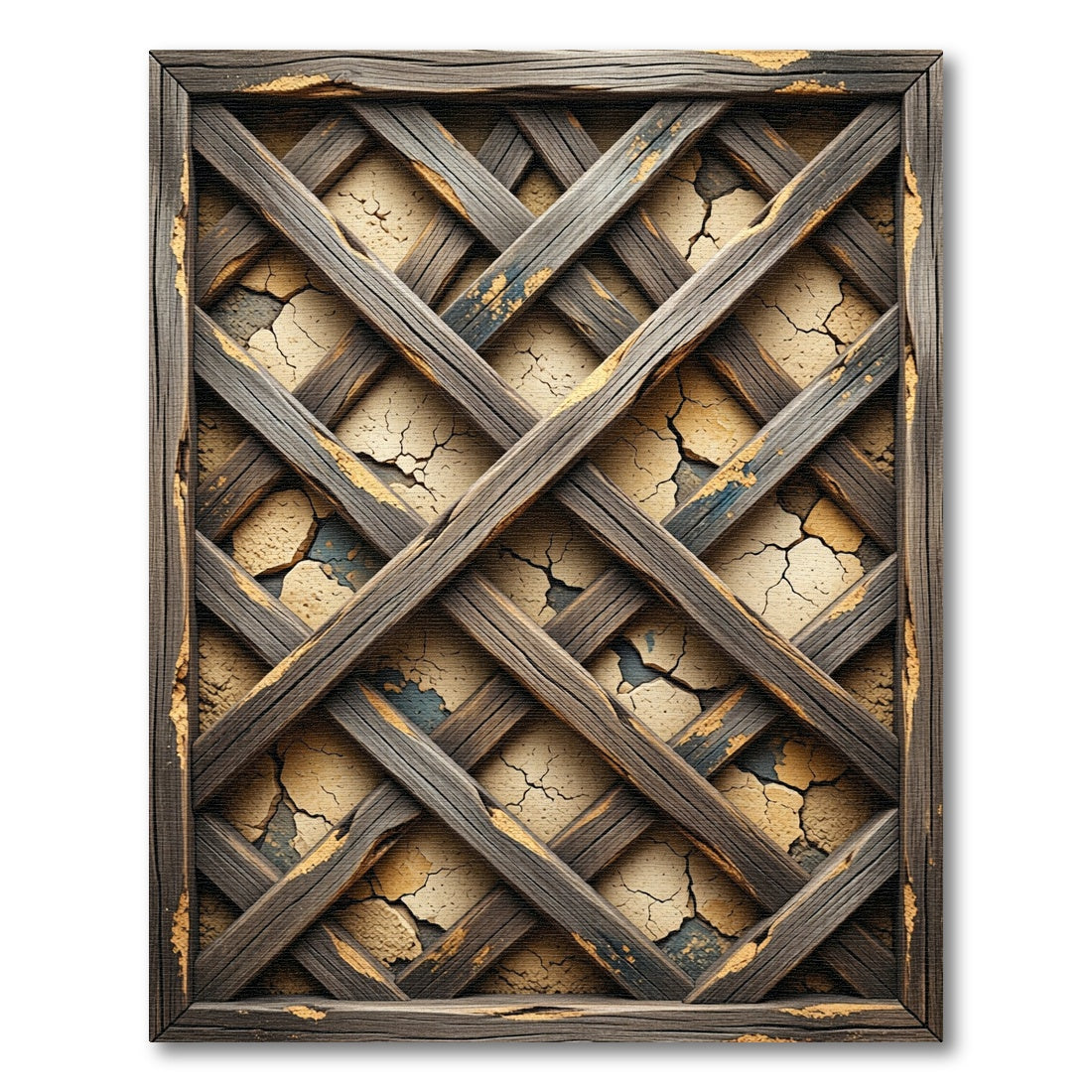 Rustic Weathered Wood Lattice Ochre Earth Rug