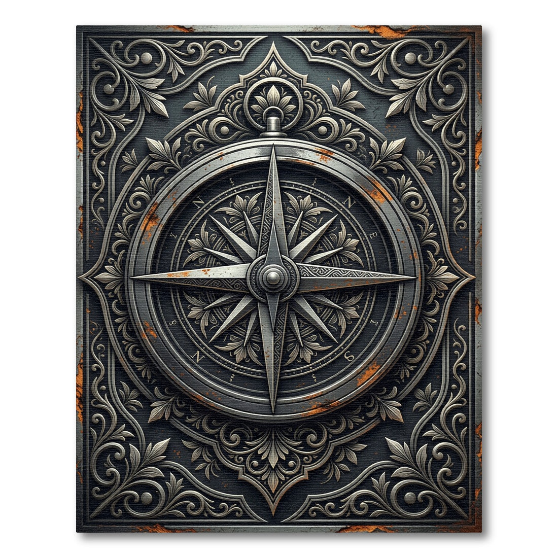 Metallic Silver Compass Antique Filigree Rug
