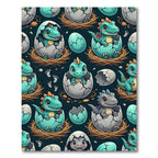 Playful Teal Hatching Dinosaur Illustration Rug