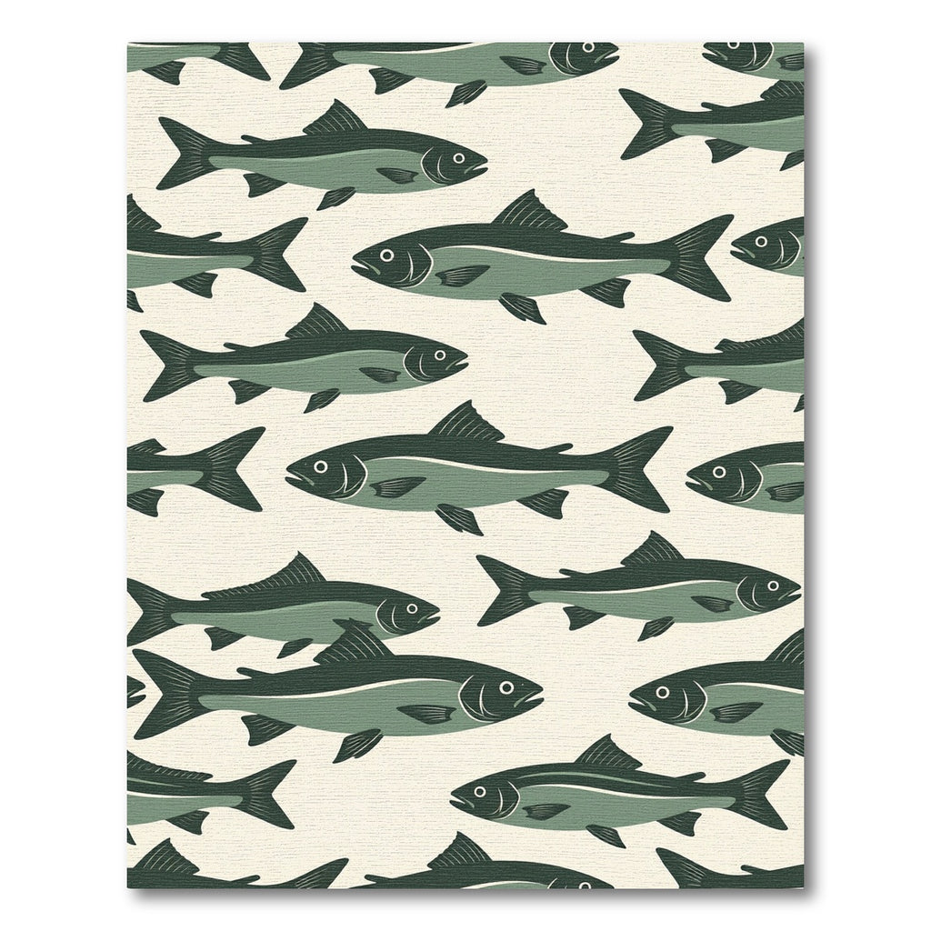 Mid-Century Modern Sage Green Fish School Rug