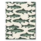 Mid-Century Modern Sage Green Fish School Rug