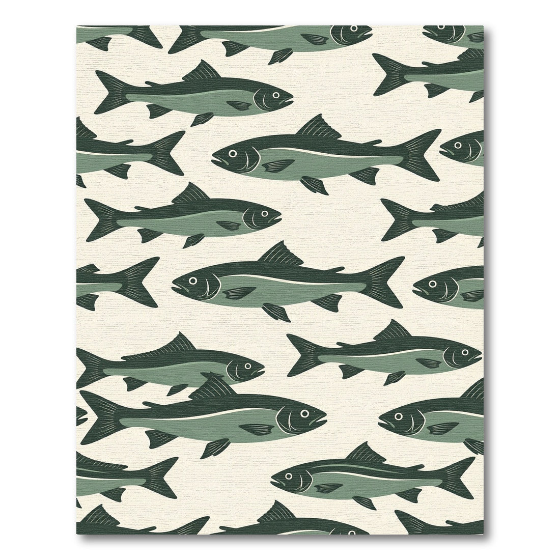 Mid-Century Modern Sage Green Fish School Rug
