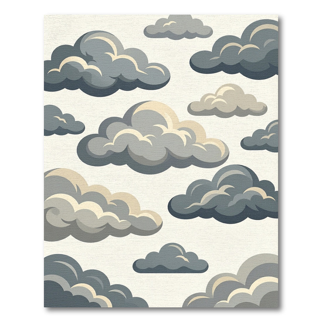 Whimsical Gray Cloudy Sky Illustration Rug
