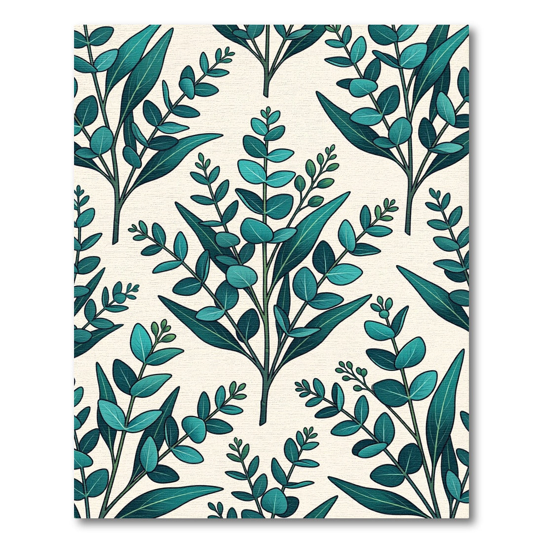 Lush Teal Eucalyptus Leaf Botanical Rug