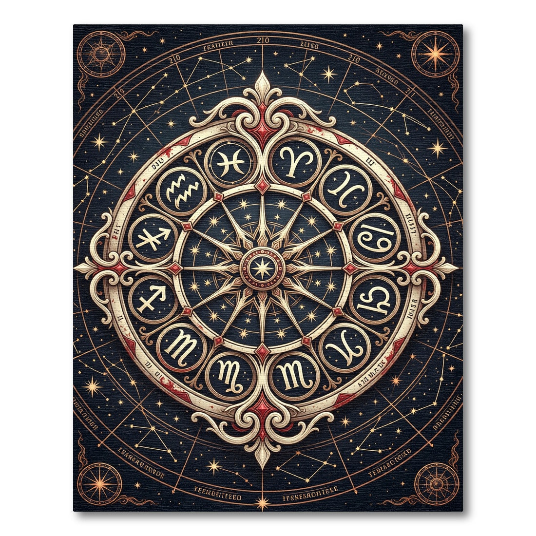 Celestial Zodiac Gold Compass Circular Art Rug