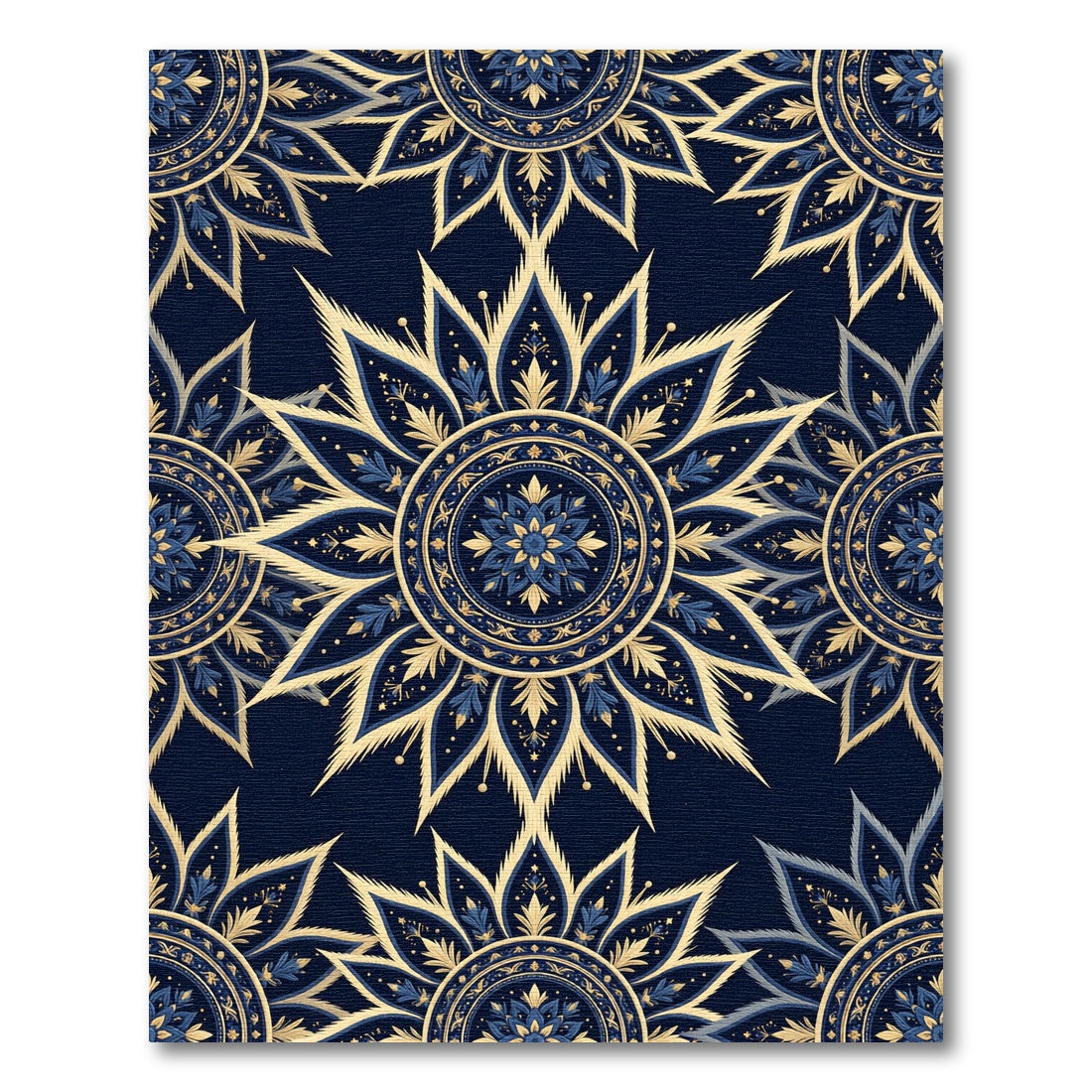 Royal Blue Gold Floral Medallion Rug