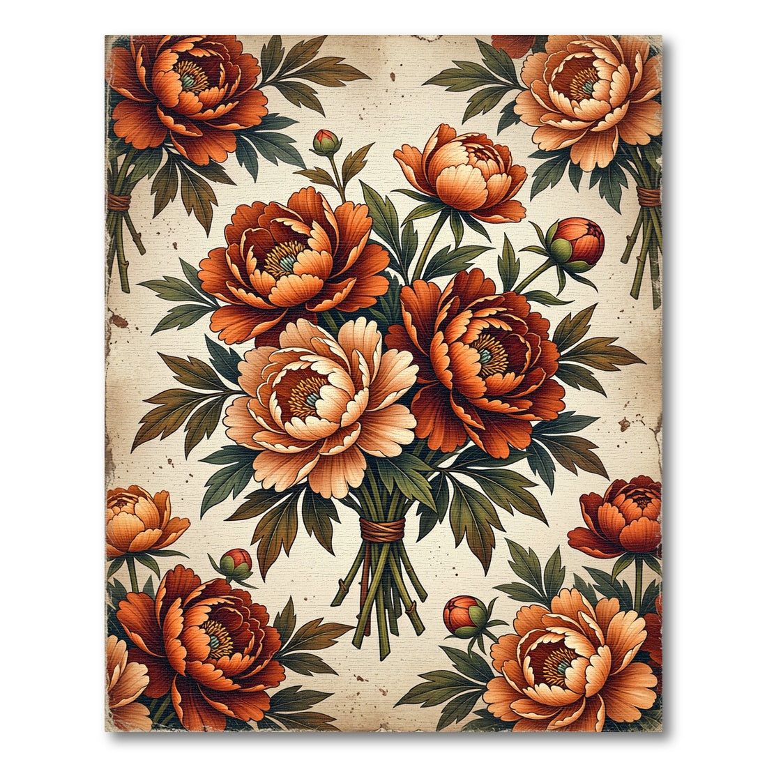 Vintage Autumn Peony Floral Bouquet Rug