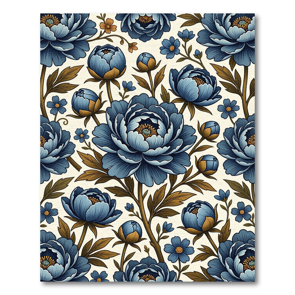 Blue Peony Floral Vine Rug