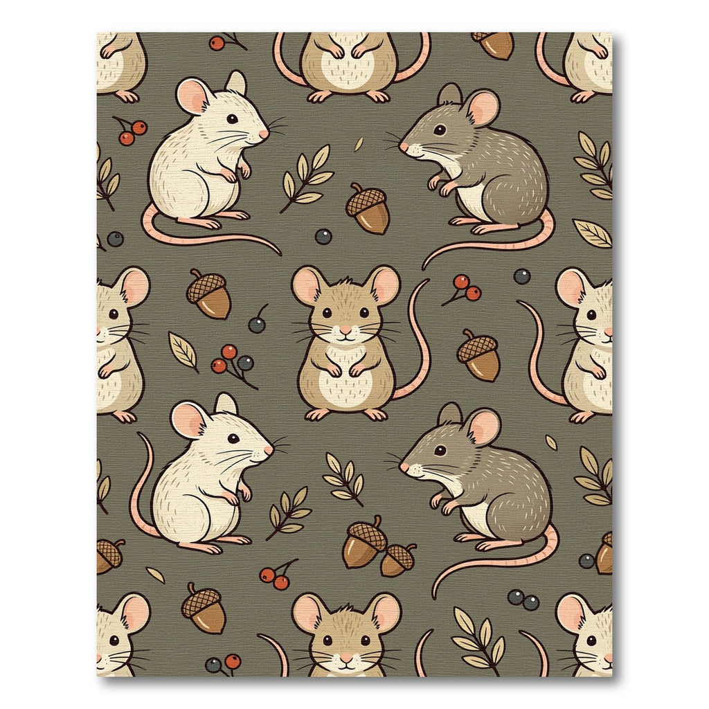 Whimsical Forest Mouse and Acorn Rug