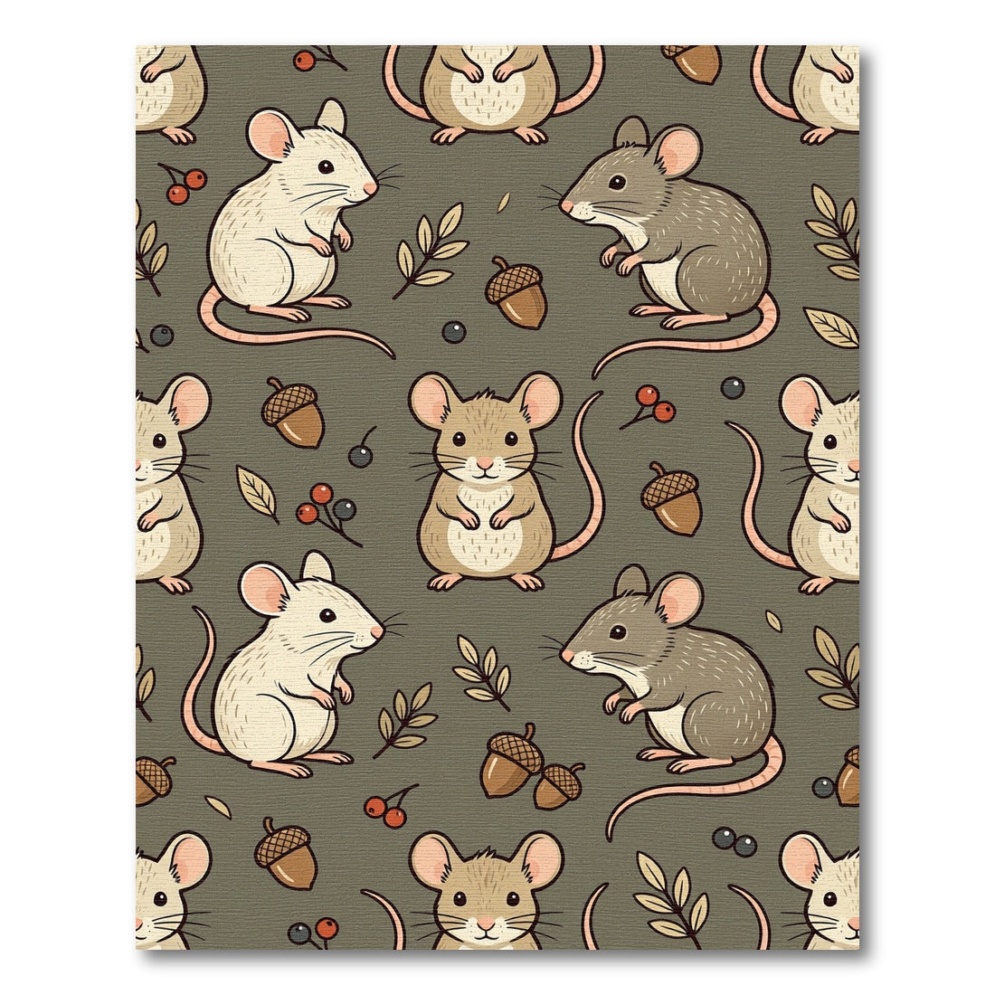 Whimsical Forest Mouse and Acorn Rug