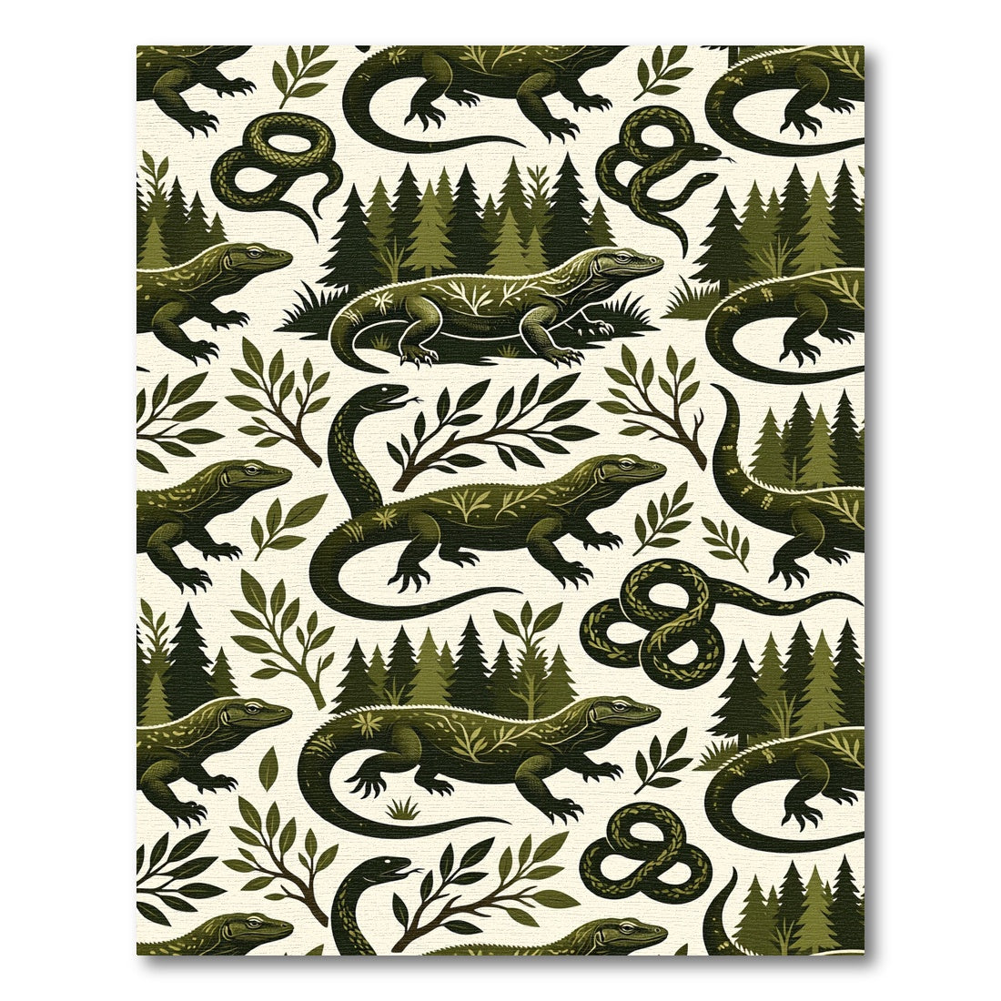 Forest Reptile Botanical Sage Green Tapestry Rug