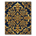 Ornate Gold Damask Navy Scroll Rug