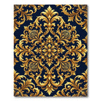 Ornate Gold Damask Navy Scroll Rug
