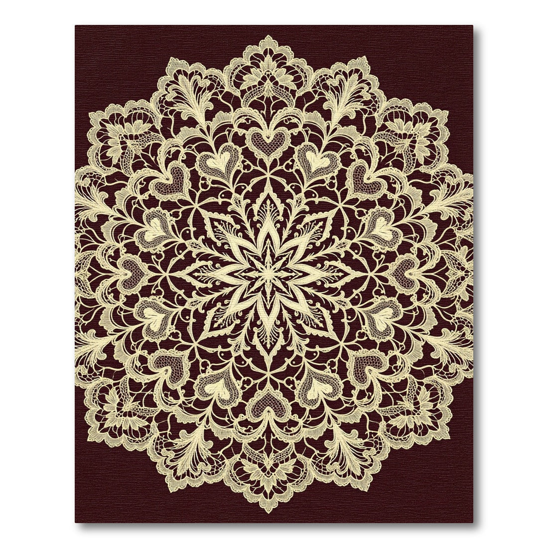 Cream Lace Floral Heart Medallion Rug