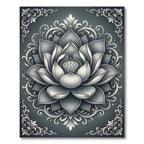 Elegant Charcoal Silver Lotus Medallion Rug