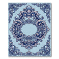 Ornate Blue Fleur De Lis Scroll Rug