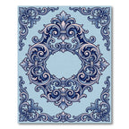 Ornate Blue Fleur De Lis Scroll Rug