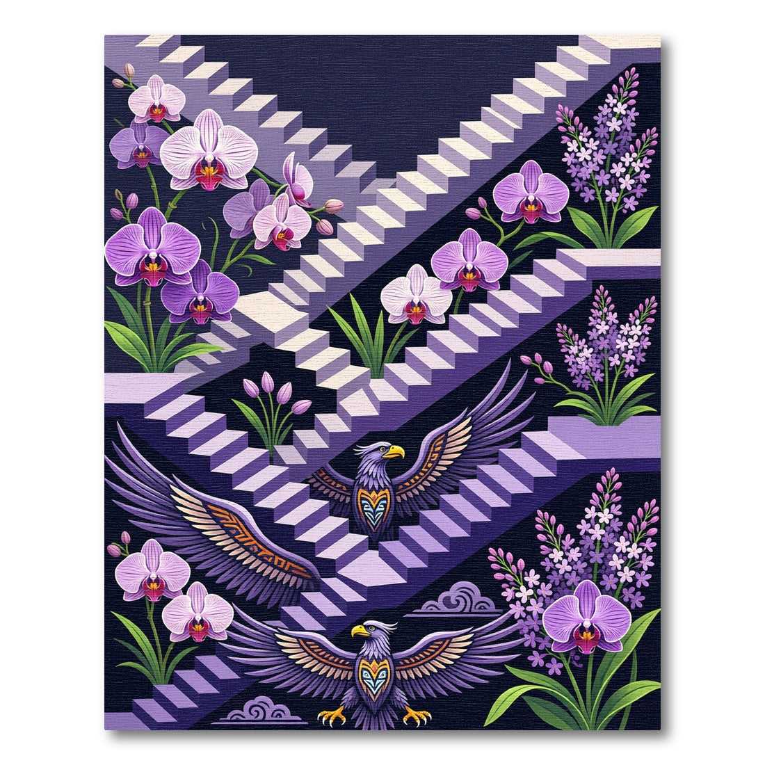 Purple Orchids and Eagles Stairs Rug