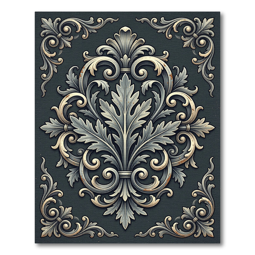 Elegant Charcoal Gray Damask Acanthus Scroll Rug