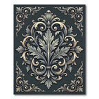 Elegant Charcoal Gray Damask Acanthus Scroll Rug