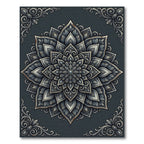Sophisticated Charcoal Silver Floral Mandala Rug