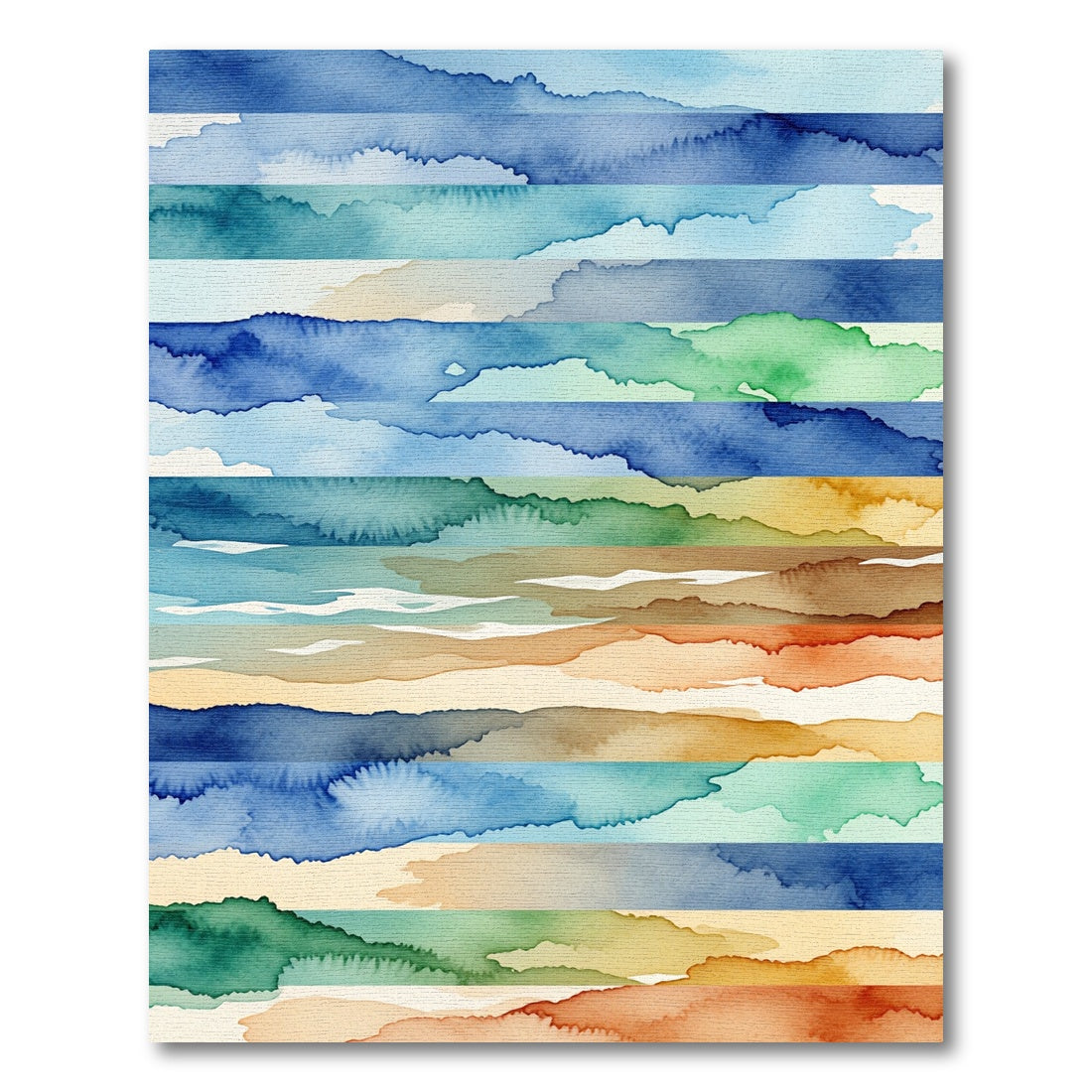 Coastal Watercolour Landscape Stripes Rug