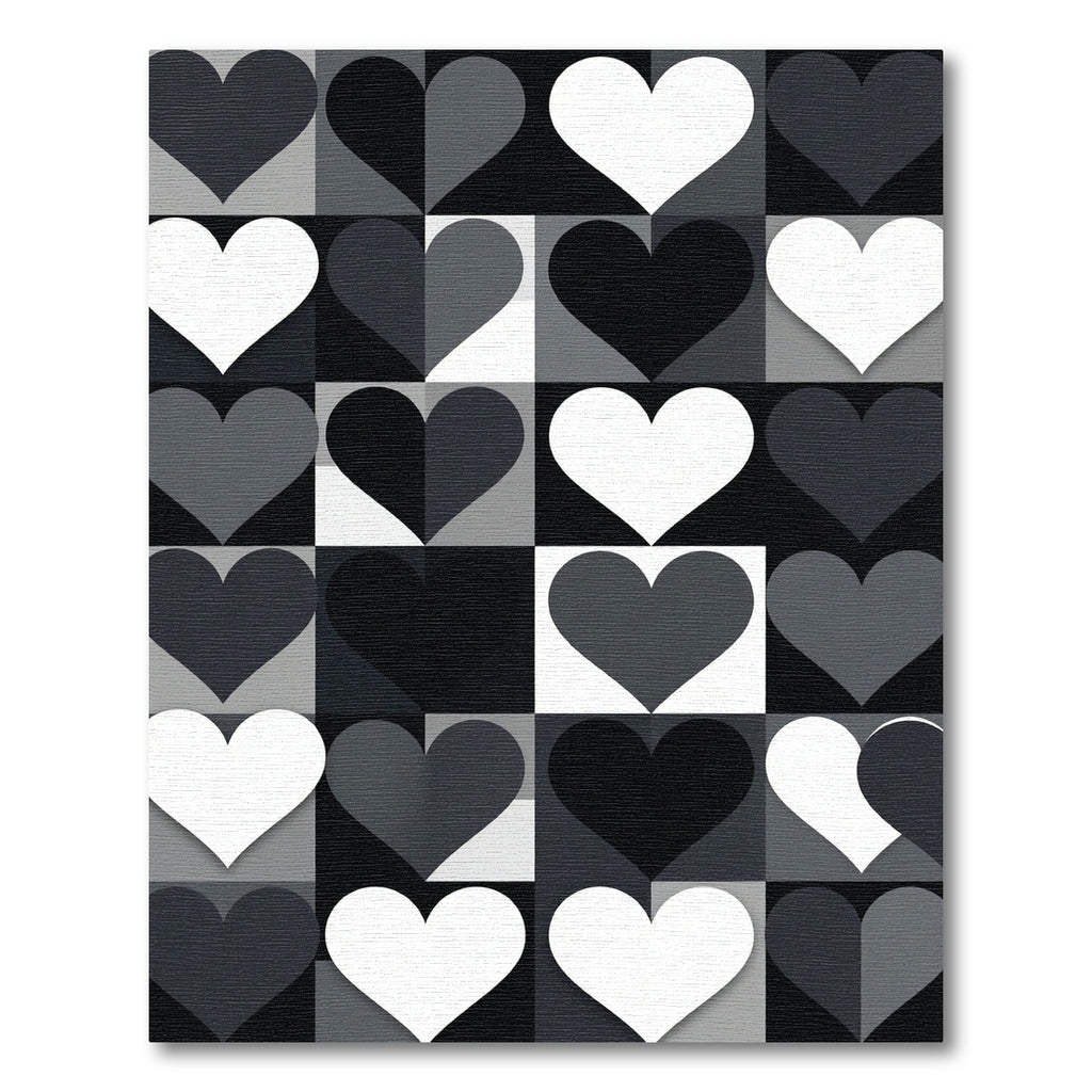 Modern Monochrome Geometric Heart Grid Rug