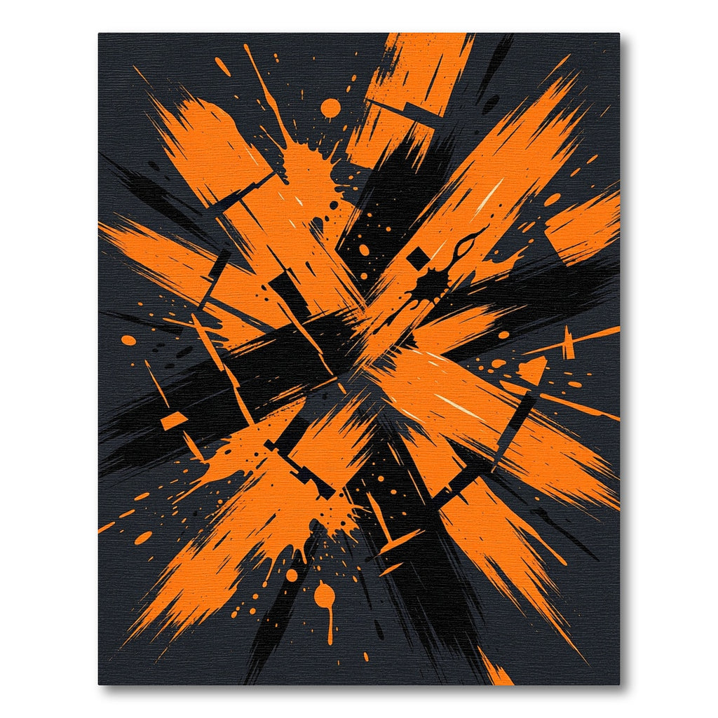 Dynamic Orange and Black Abstract Brushstroke Rug