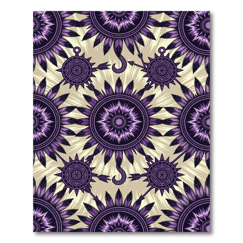 Purple Feathered Sunburst Tribal Medallion Rug