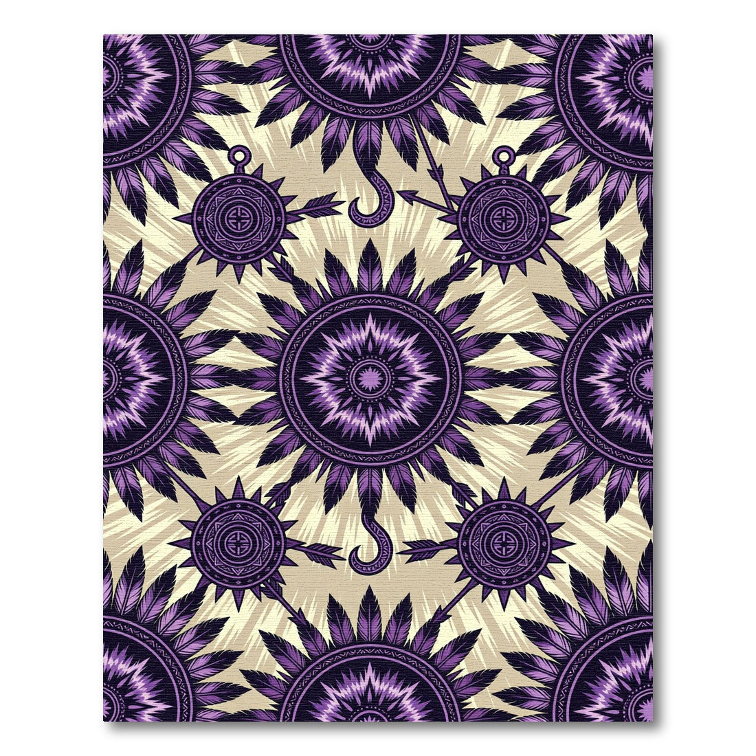 Purple Feathered Sunburst Tribal Medallion Rug