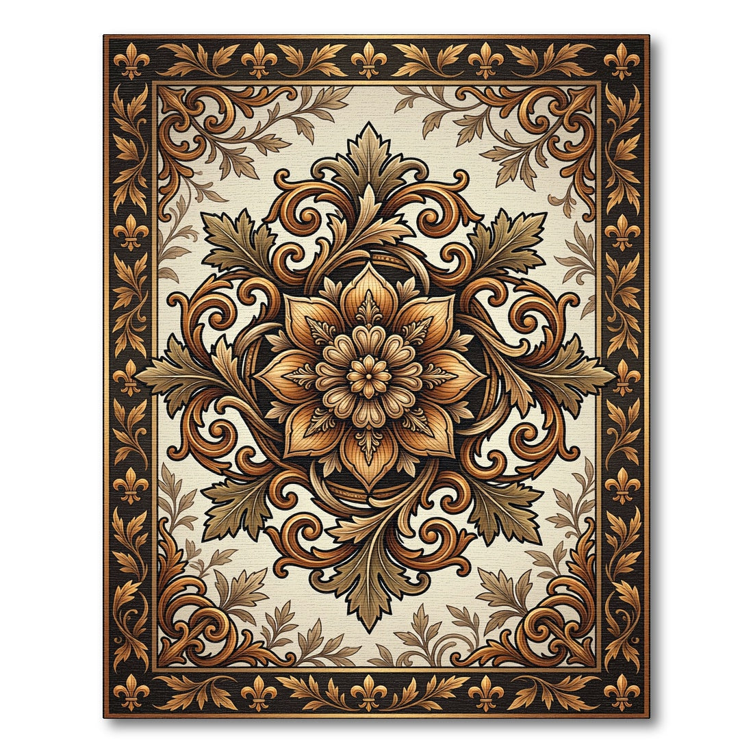Elegant Gold Filigree Floral Acanthus Medallion Rug