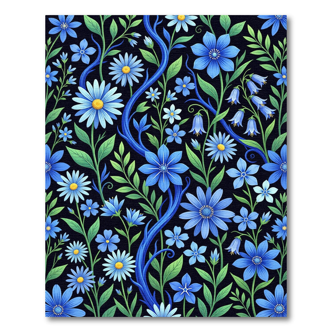 Botanical Blue Flower Meadow Art Rug