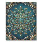 Teal and Gold Floral Filigree Medallion Rug