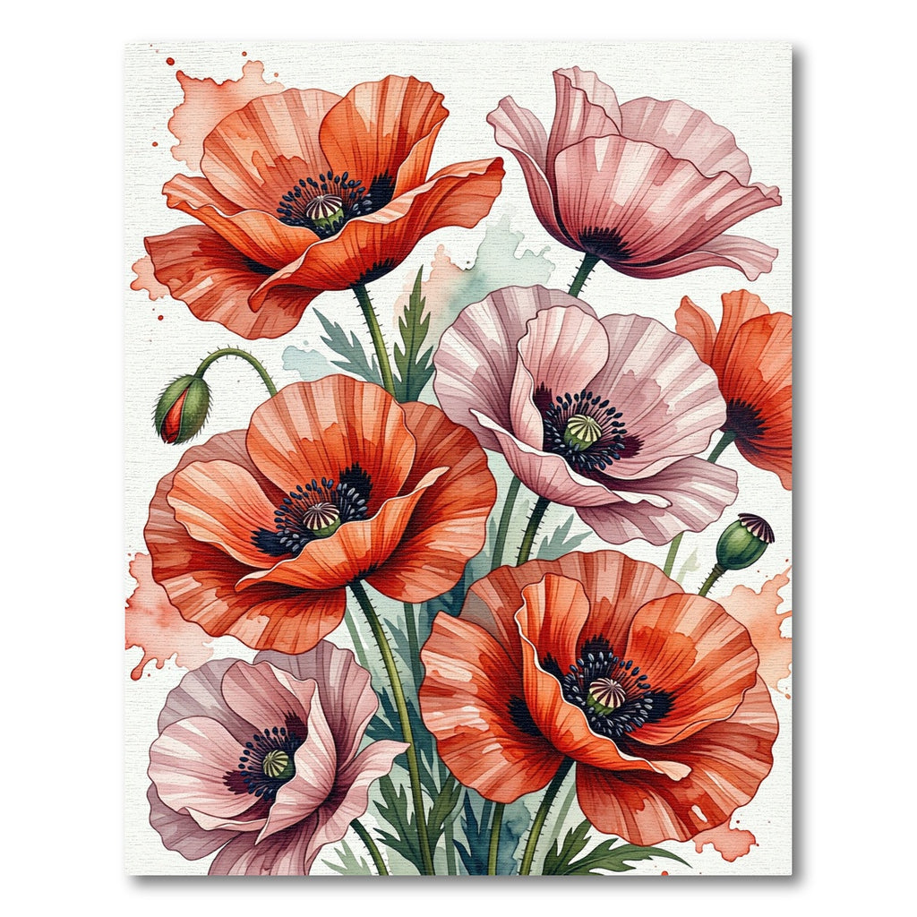 Vibrant Coral Pink Poppy Bouquet Rug