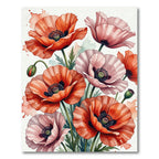Vibrant Coral Pink Poppy Bouquet Rug
